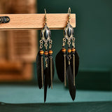 Bohemian Feather Earrings for Women Brincos Indian Jewelry Long Chian Tassel Silver Color Alloy Dangle Earrings As Gift daiiibabyyy
