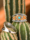 Vintage Embossed Flower Turquoise Ring Rings Anillos Rings For Women Ring Anillos Mujer Bague Femme Jewelry