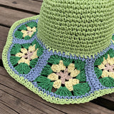 2022 Summer New Straw Hat Japanese Flower Handmade Crochet Caps Panama UV Protection Sun Visor Beach Hats Women daiiibabyyy