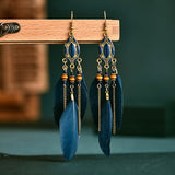 Bohemian Feather Earrings for Women Brincos Indian Jewelry Long Chian Tassel Silver Color Alloy Dangle Earrings As Gift daiiibabyyy