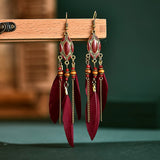 Bohemian Feather Earrings for Women Brincos Indian Jewelry Long Chian Tassel Silver Color Alloy Dangle Earrings As Gift daiiibabyyy