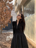 Autumn New Women Elegant Midi A Line Boho White Black Shirt Dress Female Vestdios Casual Lady One Piece Fashion Robe Clothes