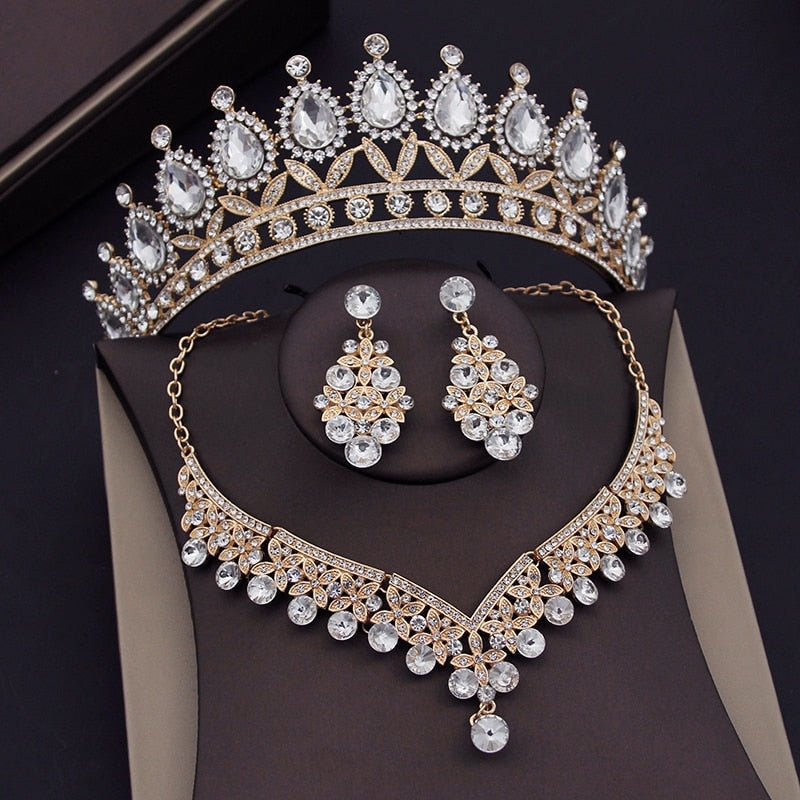 Baroque Blue Crystal Bridal Jewelry Sets for Women Tiaras Crown Earrings Necklace Sets Bride Wedding Dress Dubai Jewelry Set daiiibabyyy