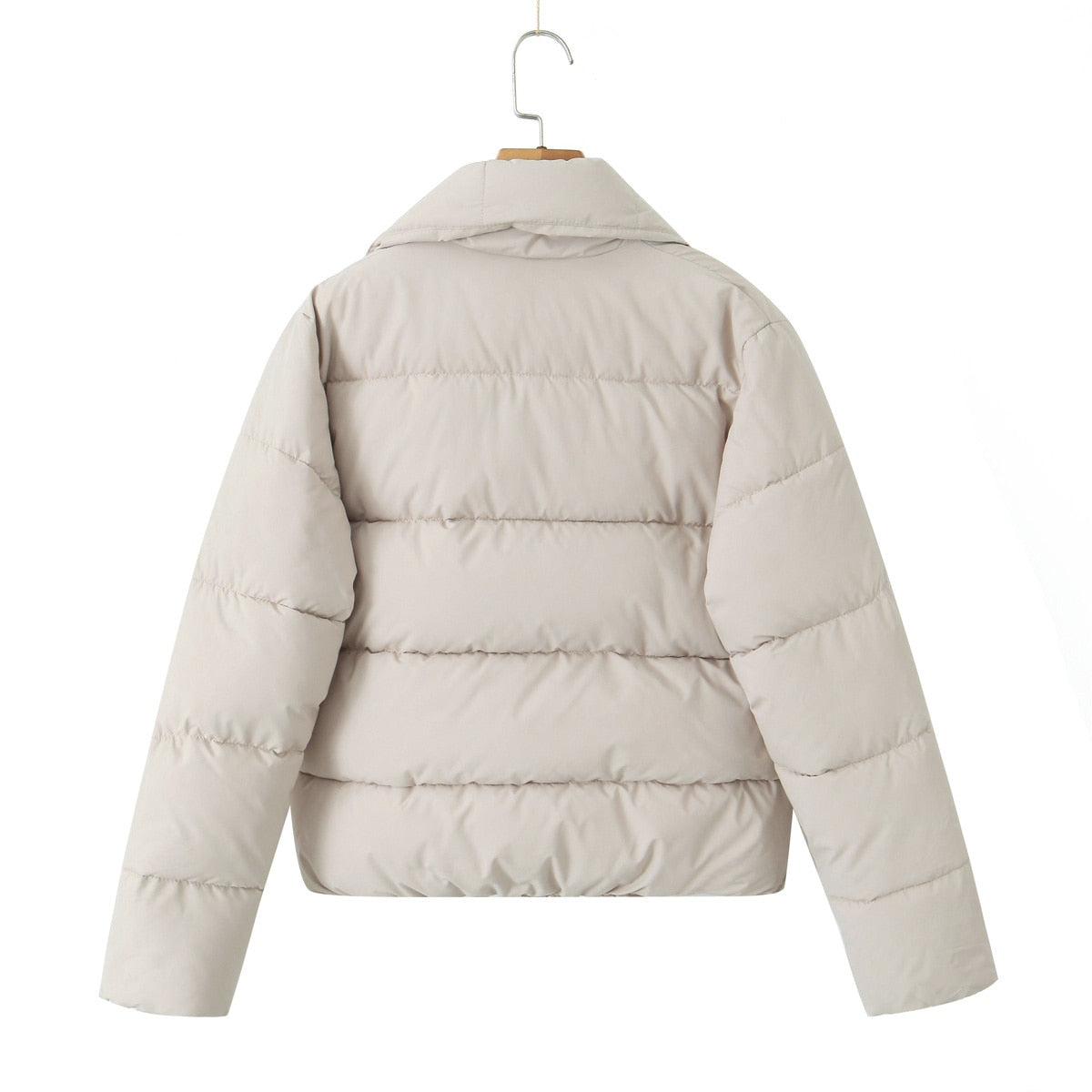 Autumn Women Beige Winter Outerwear Long Sleeve Side Zipper Casual Warm Padded Jacket Coat