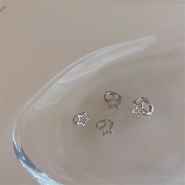 Daiiibabyyy Trend Statement Silver Color Plated Hollow Star Hoop Earring For Women Fashion Vintage Accessories Aesthetic Jewelry Gift