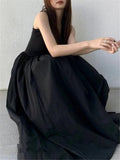 Black Long Tank Dress Women Spring Summer O Neck Floor-length Office Lady Casual Pockets Dresses 2023 New Female Clothing