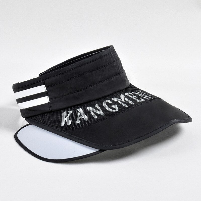 aiiibabyyy Summer Letter Print Empty Top Hat Women Retractable Big Brim Sun Hat Adjustable Striped Cycling Sunscreen Cap Beach Cap