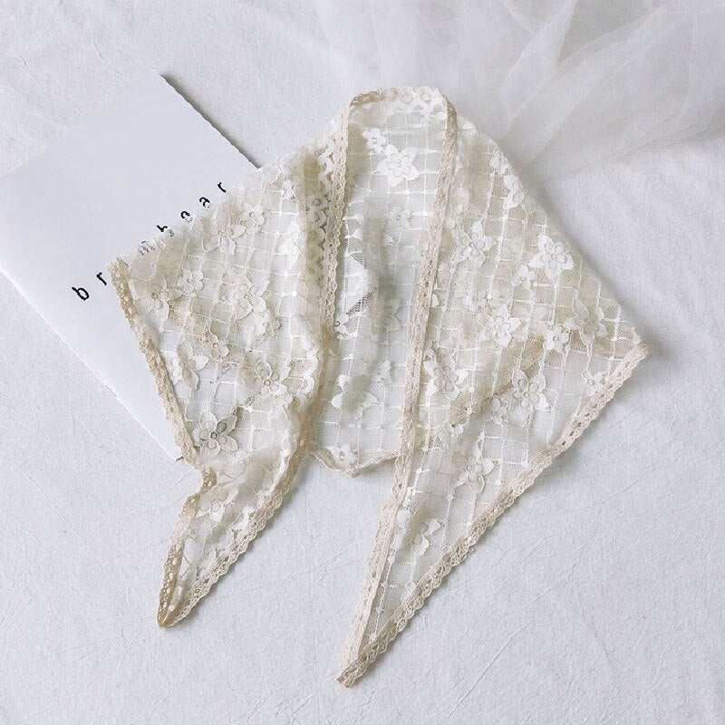 Candy Color Triangle Lace Scarf Hollow out Handkerchief Bag with Floral DIY Woman Lace Mesh Hair Head Scarfs Bandana daiiibabyyy