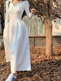 Autumn New Women Elegant Midi A Line Boho White Black Shirt Dress Female Vestdios Casual Lady One Piece Fashion Robe Clothes