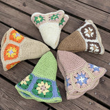 2022 Summer New Straw Hat Japanese Flower Handmade Crochet Caps Panama UV Protection Sun Visor Beach Hats Women daiiibabyyy