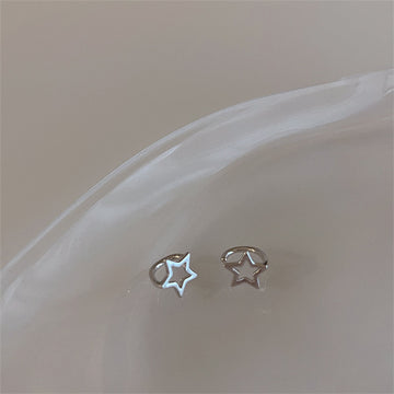 Daiiibabyyy Trend Statement Silver Color Plated Hollow Star Hoop Earring For Women Fashion Vintage Accessories Aesthetic Jewelry Gift