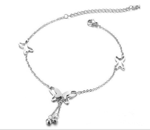 anklets with metal butterfly and rhinestone design daiiibabyyy