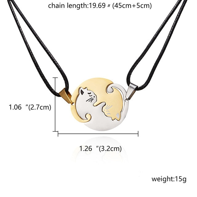 Animal Pendant Black White Cat Stitching Necklace Simple Friendship Gift Heart Shape Gold White Cat Cute Couple Jewelry Necklace daiiibabyyy