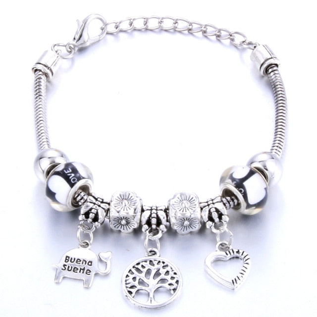Antique Original Heart-Shaped buena suehe Charm Bracelets For Women Glass Beads Brand Bracelet & Bangle DIY Jewelry Gifts daiiibabyyy