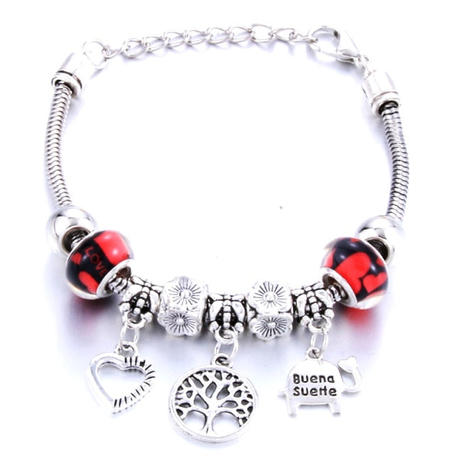 Antique Original Heart-Shaped buena suehe Charm Bracelets For Women Glass Beads Brand Bracelet & Bangle DIY Jewelry Gifts daiiibabyyy