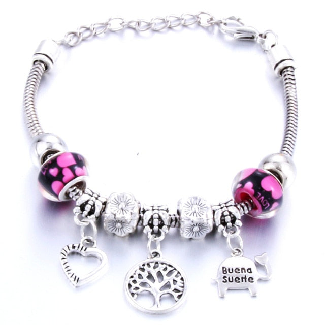 Antique Original Heart-Shaped buena suehe Charm Bracelets For Women Glass Beads Brand Bracelet & Bangle DIY Jewelry Gifts daiiibabyyy