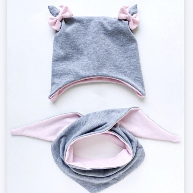Baby Cotton Hat  Autumn Winter Children's Scarf Hat Sets  Bowknot Ear Baby Girl Boy Warm Beanies daiiibabyyy