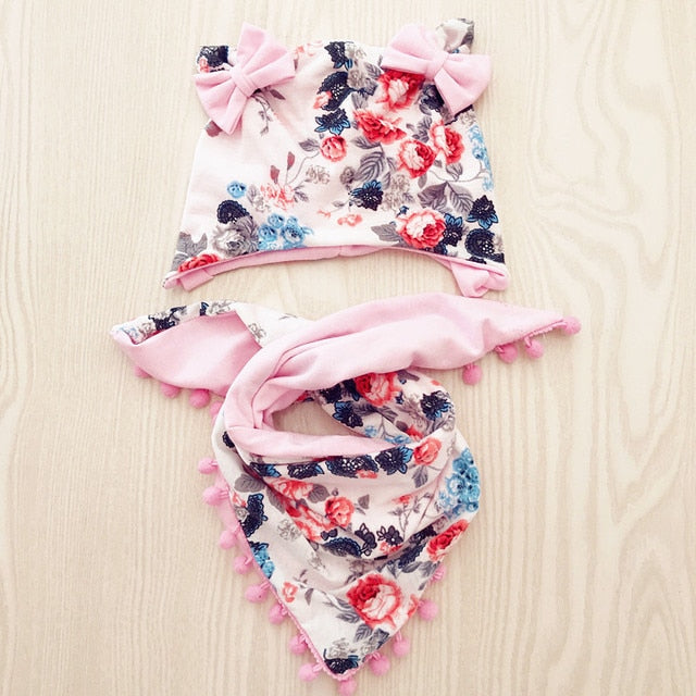 Baby Cotton Hat  Autumn Winter Children's Scarf Hat Sets  Bowknot Ear Baby Girl Boy Warm Beanies daiiibabyyy