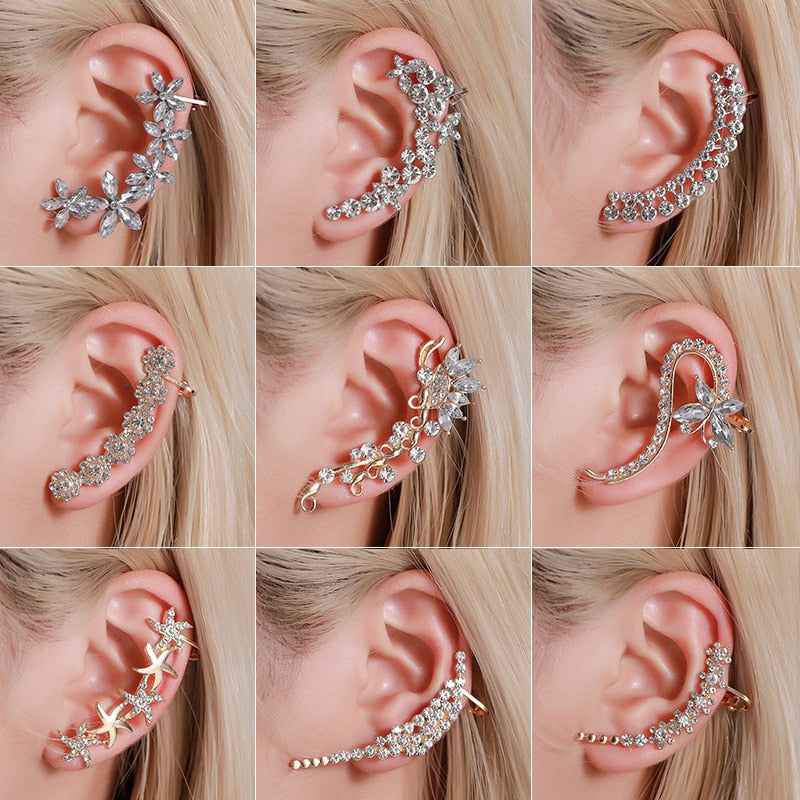 Bohemian NO Piercing Crystal Rhinestone Ear Cuff Wrap Stud Clip Earrings For Women Girl Trendy Earrings Jewelry Bijoux daiiibabyyy