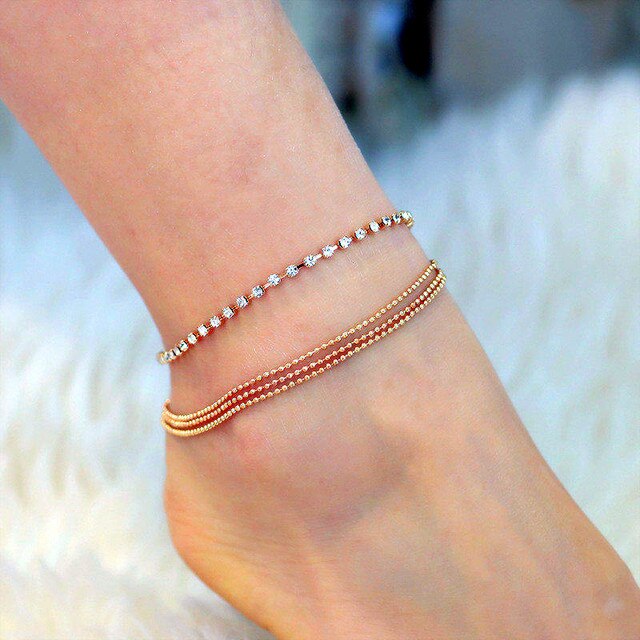 2pcs/set Anklets for Women Foot Accessories Summer Beach Barefoot Sandals Bracelet ankle on the leg Female Ankle daiiibabyyy