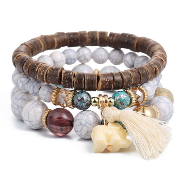 4pcs/set Fashion Multilayer Crystal Lava Stone Beads Wing Tassel Bracelets & Bangles Pulseras Mujer Jewelry for Women Gift daiiibabyyy
