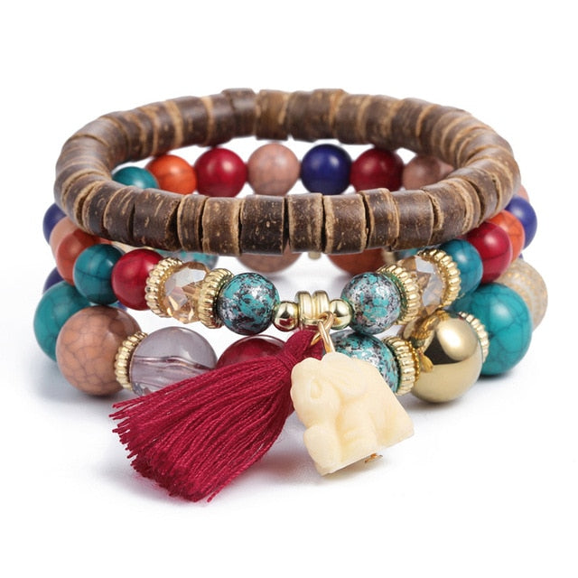 4pcs/set Fashion Multilayer Crystal Lava Stone Beads Wing Tassel Bracelets & Bangles Pulseras Mujer Jewelry for Women Gift daiiibabyyy