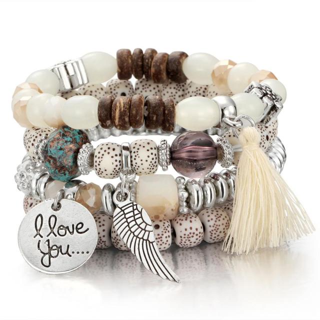 4pcs/set Fashion Multilayer Crystal Lava Stone Beads Wing Tassel Bracelets & Bangles Pulseras Mujer Jewelry for Women Gift daiiibabyyy