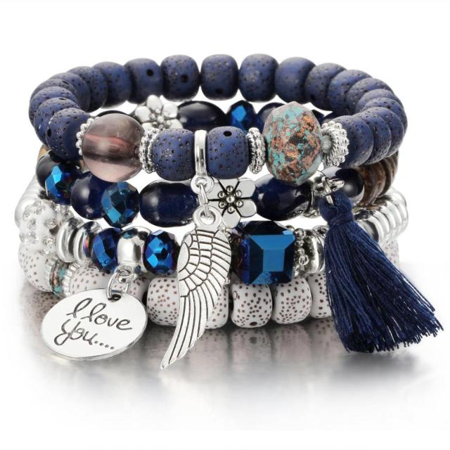 4pcs/set Fashion Multilayer Crystal Lava Stone Beads Wing Tassel Bracelets & Bangles Pulseras Mujer Jewelry for Women Gift daiiibabyyy