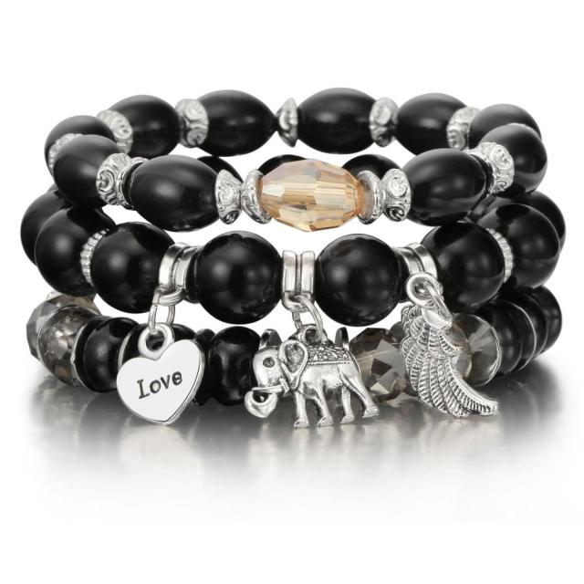 4pcs/set Fashion Multilayer Crystal Lava Stone Beads Wing Tassel Bracelets & Bangles Pulseras Mujer Jewelry for Women Gift daiiibabyyy