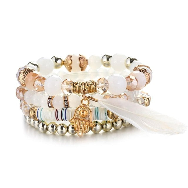 4pcs/set Fashion Multilayer Crystal Lava Stone Beads Wing Tassel Bracelets & Bangles Pulseras Mujer Jewelry for Women Gift daiiibabyyy