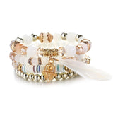 4pcs/set Fashion Multilayer Crystal Lava Stone Beads Wing Tassel Bracelets & Bangles Pulseras Mujer Jewelry for Women Gift daiiibabyyy