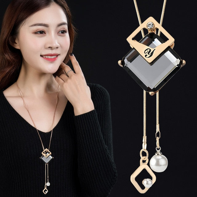 BYSPT Long Necklaces& Pendants for Women Collier Femme Geometric Statement Colar Maxi Fashion Crystal Jewelry Bijoux daiiibabyyy