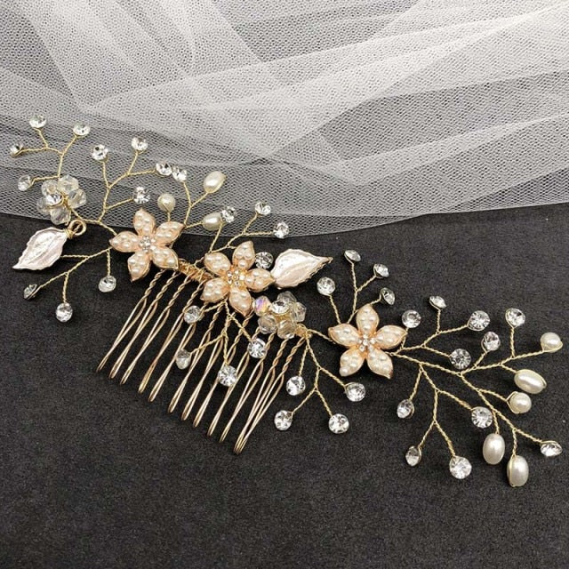 Bridal Hair Accessories Crystal Peals Hair Combs Wedding Hair Clips Accessories Jewelry Handmade Women Hair Ornaments Headpieces daiiibabyyy