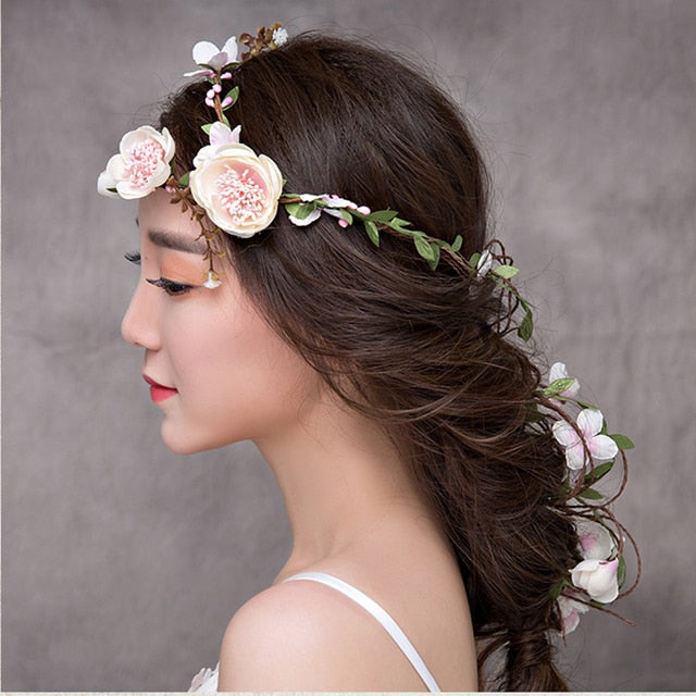 Bride Wedding Hair Accessories Gorgeous Flower Headbands Braided Hair Vine Pearl Headpiece Hair Ornament For Women Girls daiiibabyyy