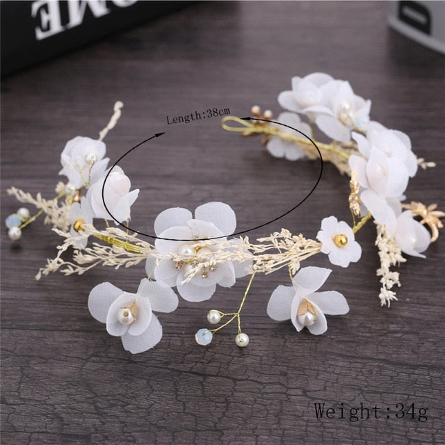 Bride Wedding Hair Accessories Gorgeous Flower Headbands Braided Hair Vine Pearl Headpiece Hair Ornament For Women Girls daiiibabyyy