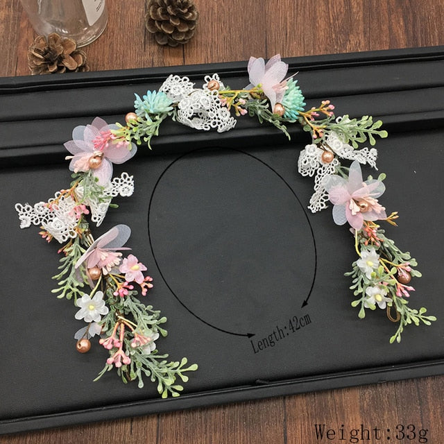 Bride Wedding Hair Accessories Gorgeous Flower Headbands Braided Hair Vine Pearl Headpiece Hair Ornament For Women Girls daiiibabyyy