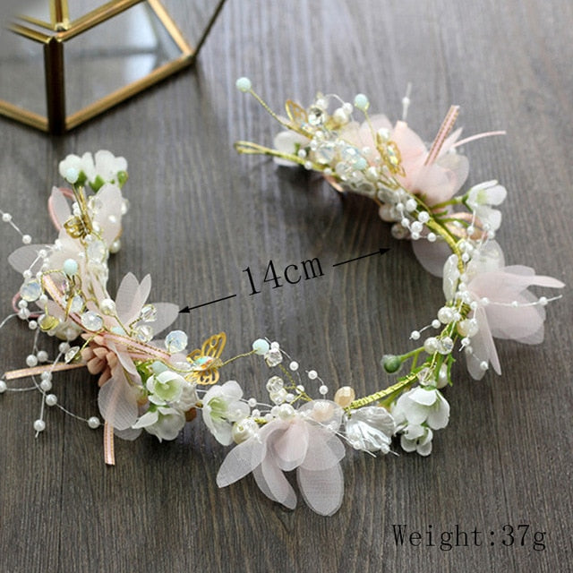 Bride Wedding Hair Accessories Gorgeous Flower Headbands Braided Hair Vine Pearl Headpiece Hair Ornament For Women Girls daiiibabyyy
