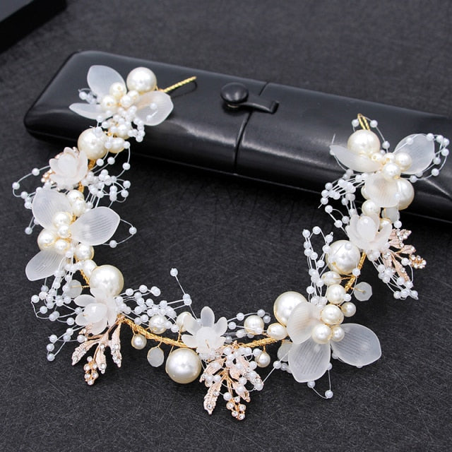 Bride Wedding Hair Accessories Gorgeous Flower Headbands Braided Hair Vine Pearl Headpiece Hair Ornament For Women Girls daiiibabyyy