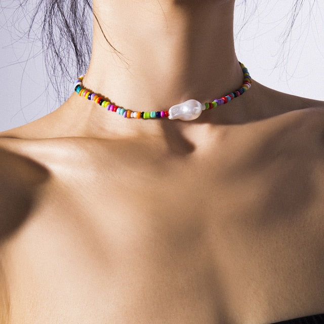 Bohemia handmade rainbow beads candy shell personality multi-layer satellite Necklace women's fashion jewelry necklace daiiibabyyy