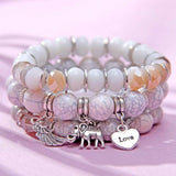 4pcs/set wings heart alloy pendant beads bohemian bracelets women lava stone wristband bangles for party daiiibabyyy