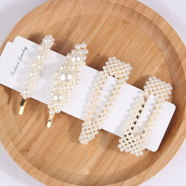5Pcs/Set Fashion Pearl Hair Clip Snap Button Hair Pins for Women Sweet Pearl Hairpin Hair Clips Jewelry Lady Barrette Stick daiiibabyyy