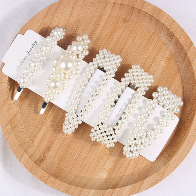 5Pcs/Set Fashion Pearl Hair Clip Snap Button Hair Pins for Women Sweet Pearl Hairpin Hair Clips Jewelry Lady Barrette Stick daiiibabyyy