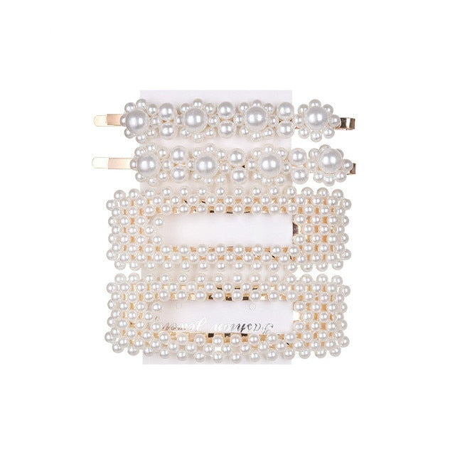 5Pcs/Set Fashion Pearl Hair Clip Snap Button Hair Pins for Women Sweet Pearl Hairpin Hair Clips Jewelry Lady Barrette Stick daiiibabyyy
