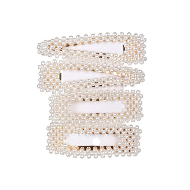 5Pcs/Set Fashion Pearl Hair Clip Snap Button Hair Pins for Women Sweet Pearl Hairpin Hair Clips Jewelry Lady Barrette Stick daiiibabyyy