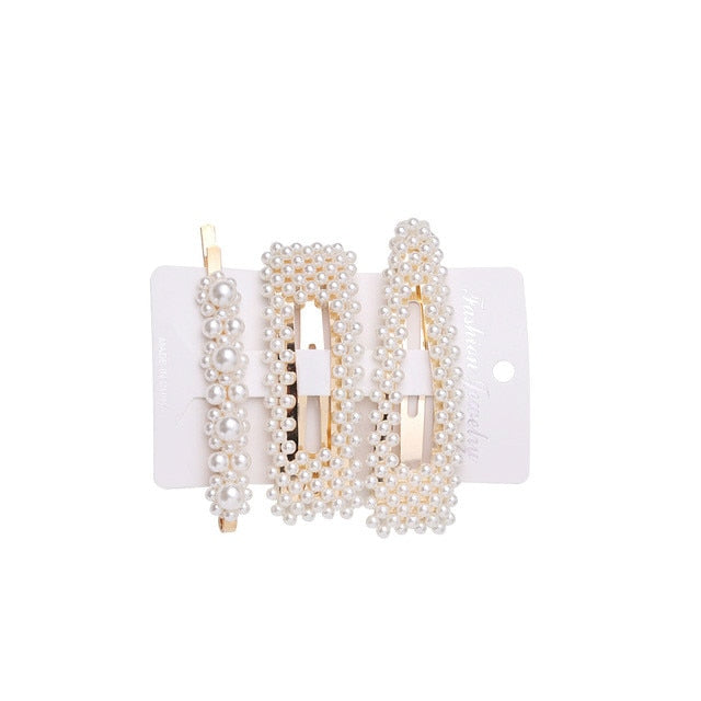 5Pcs/Set Fashion Pearl Hair Clip Snap Button Hair Pins for Women Sweet Pearl Hairpin Hair Clips Jewelry Lady Barrette Stick daiiibabyyy