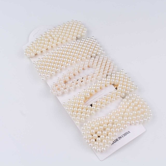 5Pcs/Set Fashion Pearl Hair Clip Snap Button Hair Pins for Women Sweet Pearl Hairpin Hair Clips Jewelry Lady Barrette Stick daiiibabyyy