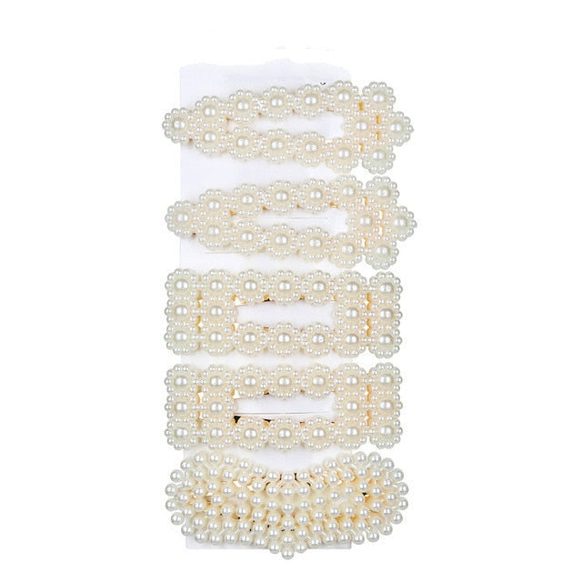 5Pcs/Set Fashion Pearl Hair Clip Snap Button Hair Pins for Women Sweet Pearl Hairpin Hair Clips Jewelry Lady Barrette Stick daiiibabyyy