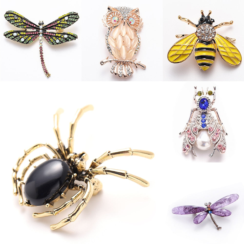 Animal Brooch Pins For Women Bling Rhinestone Bee Spider Brooches Dragonfly Brooches Pin Jewelry Wedding Party Bijoux Best Gift daiiibabyyy
