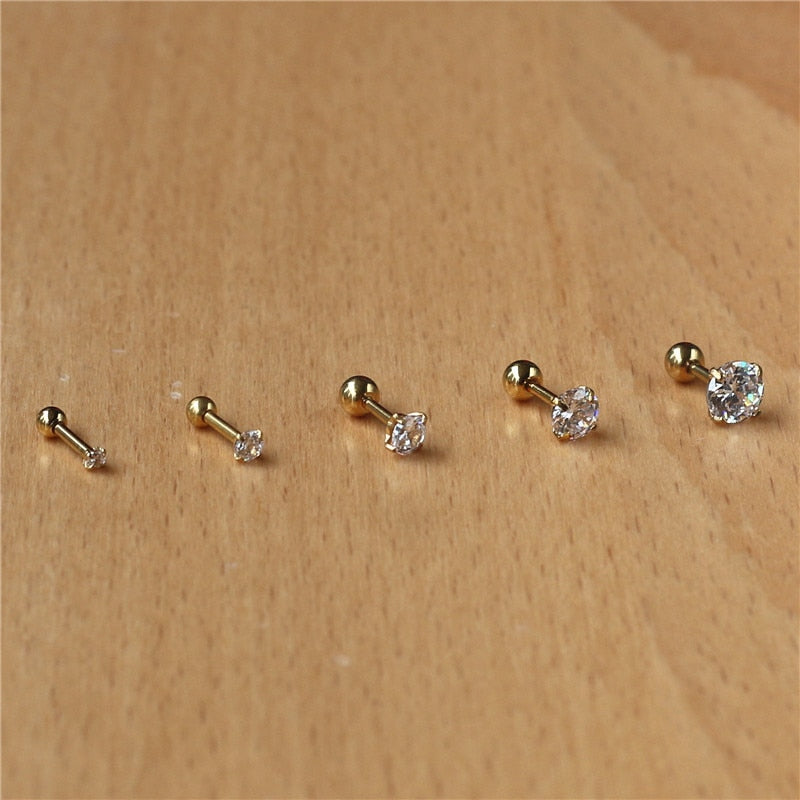 316l Stainless Steel Screw-back Zircon Stud Earrings 2mm to 8mm Classical Style Golden IP Plating No easy Fade Allergy Free daiiibabyyy