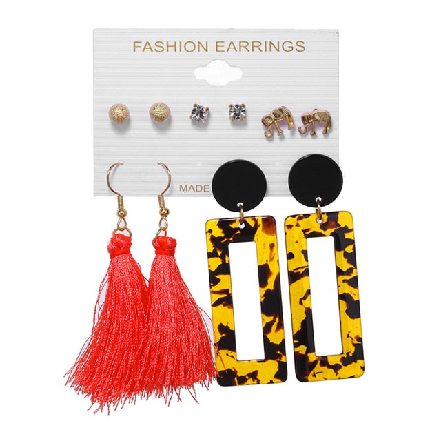 Tassel Acrylic Earrings For Women Bohemian Earrings Set Big Geometric Drop Earring 2020 Pearl Earrings Set DIY Fashion Jewelry daiiibabyyy